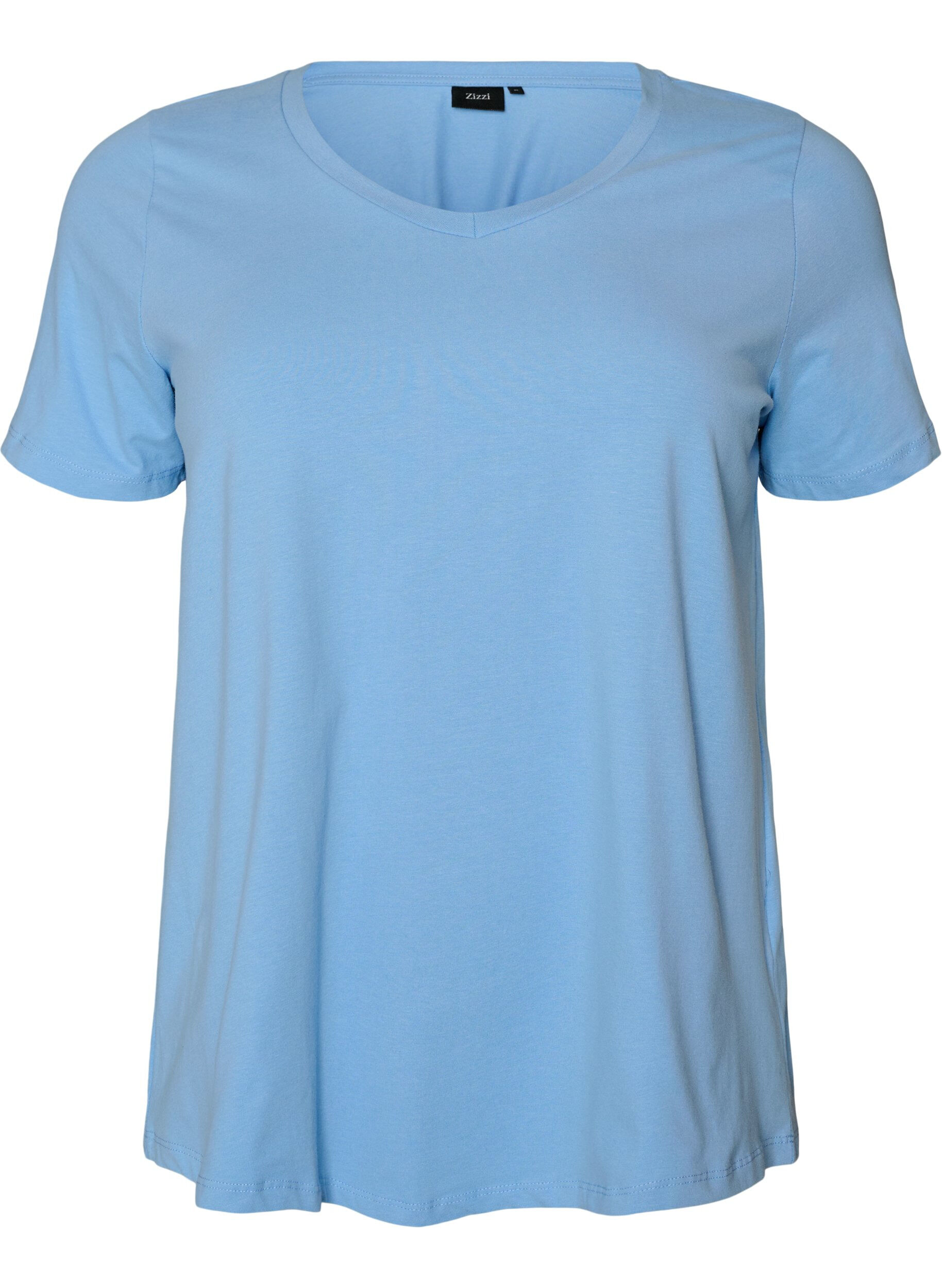 ZizziBasic t-shirt in effen kleur met katoen, Blauw, Packshot image number 0