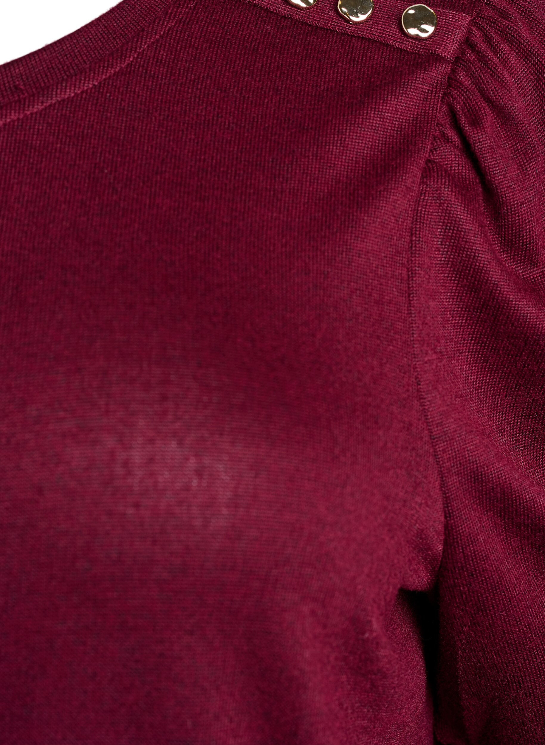 Zizzi Blouse met knoopdetail en korte pofmouwen, Donker Bordeaux, Packshot image number 2
