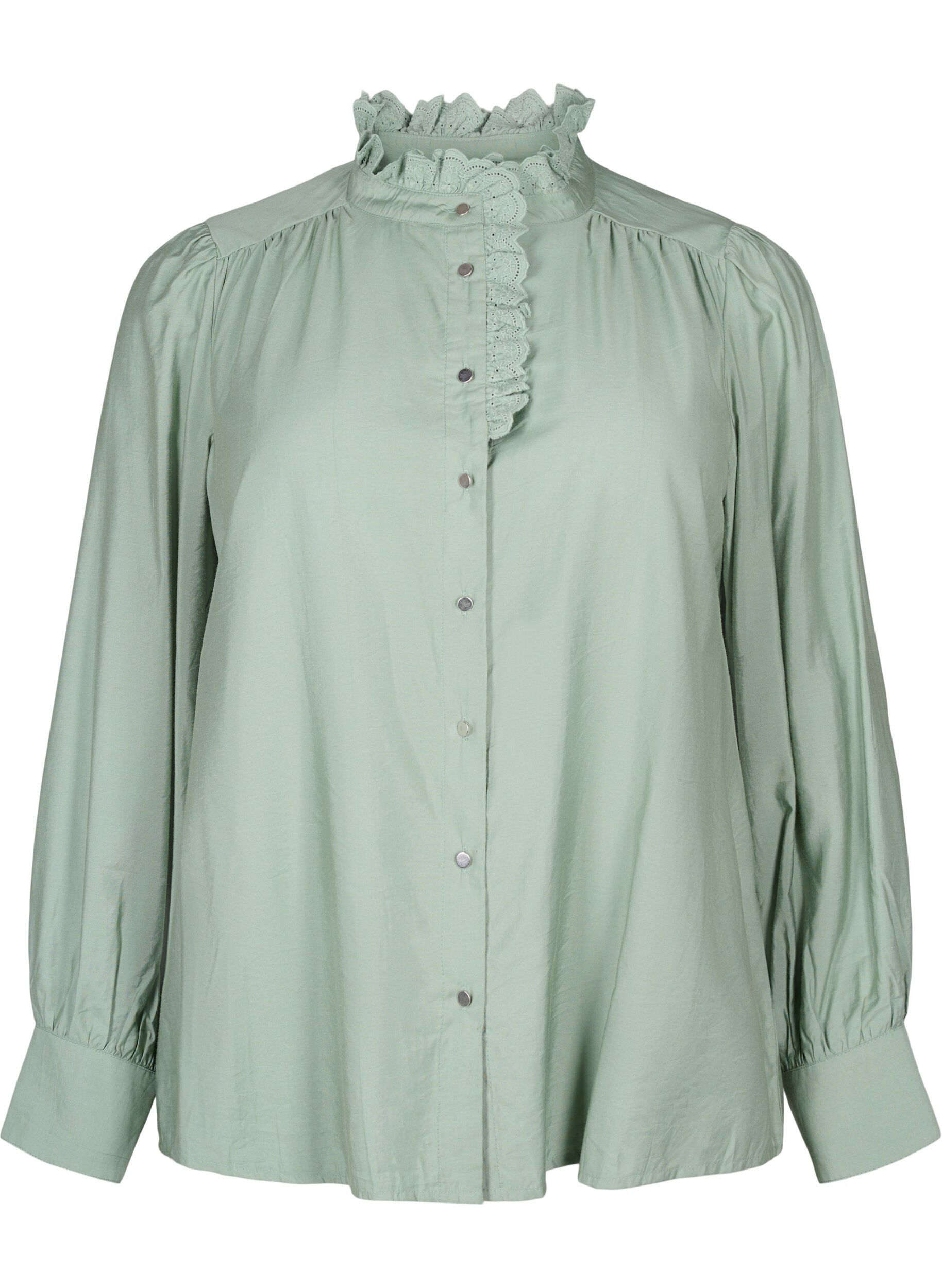 Zizzi Visicoshirt Blouse met ruffles, Green Bay, Packshot image number 0