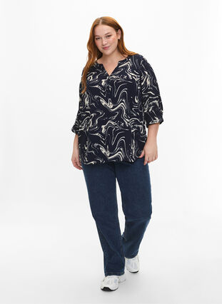 Bedrukte blouse met 3/4 mouwen, N. Blazer Swirl AOP, Model image number 2
