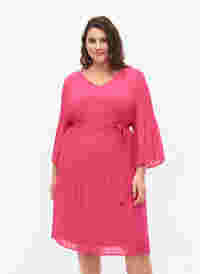Geplooide jurk met 3/4 mouwen, Beetroot Purple, Model