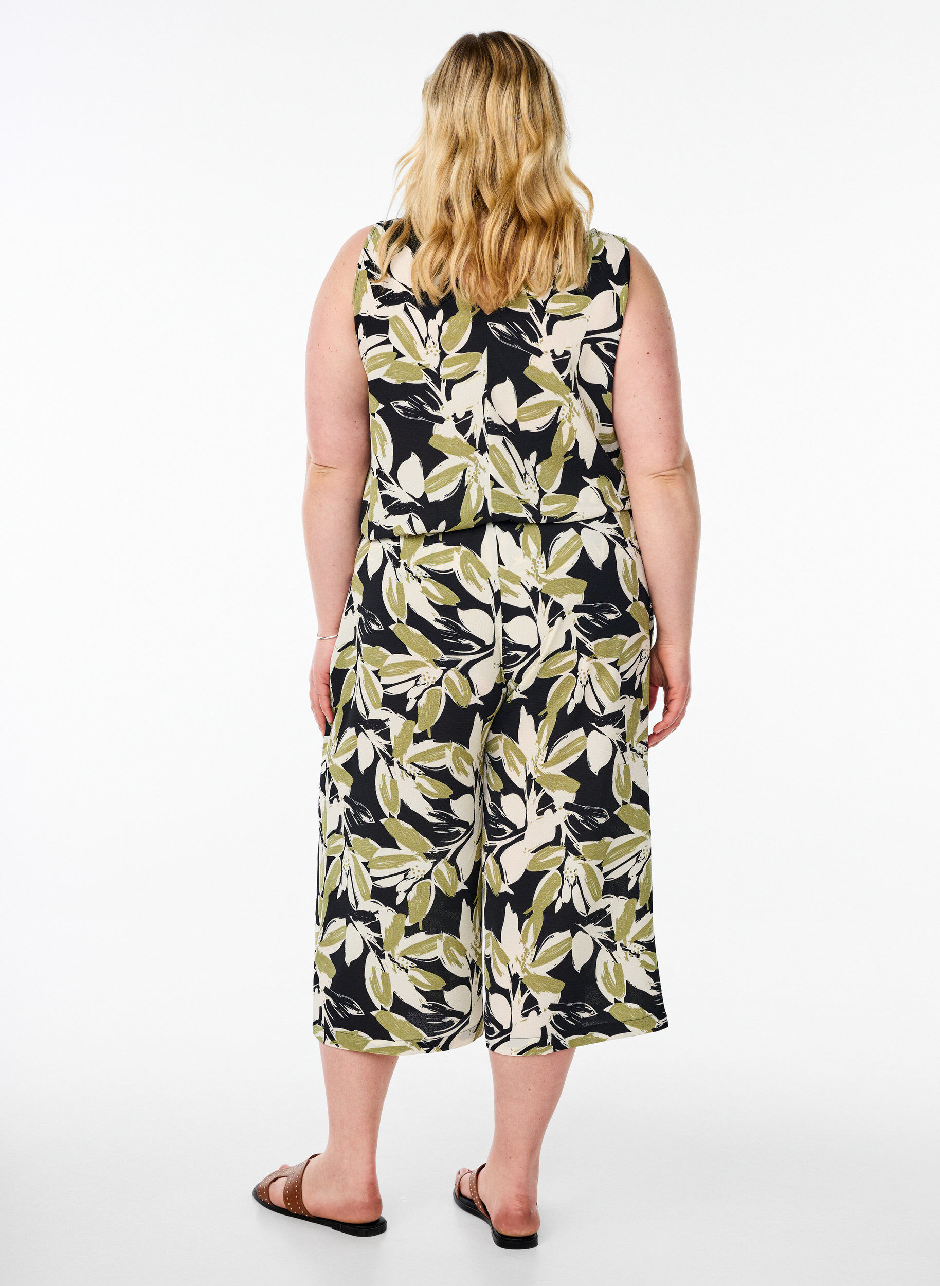 Zizzi Culotte broek met print, Zwart, Model image number 1