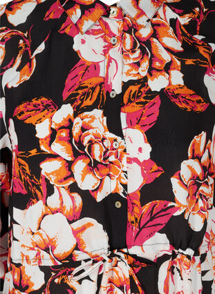 Viscose midi-jurk met bloemenprint, Black Big Flower, Packshot image number 2