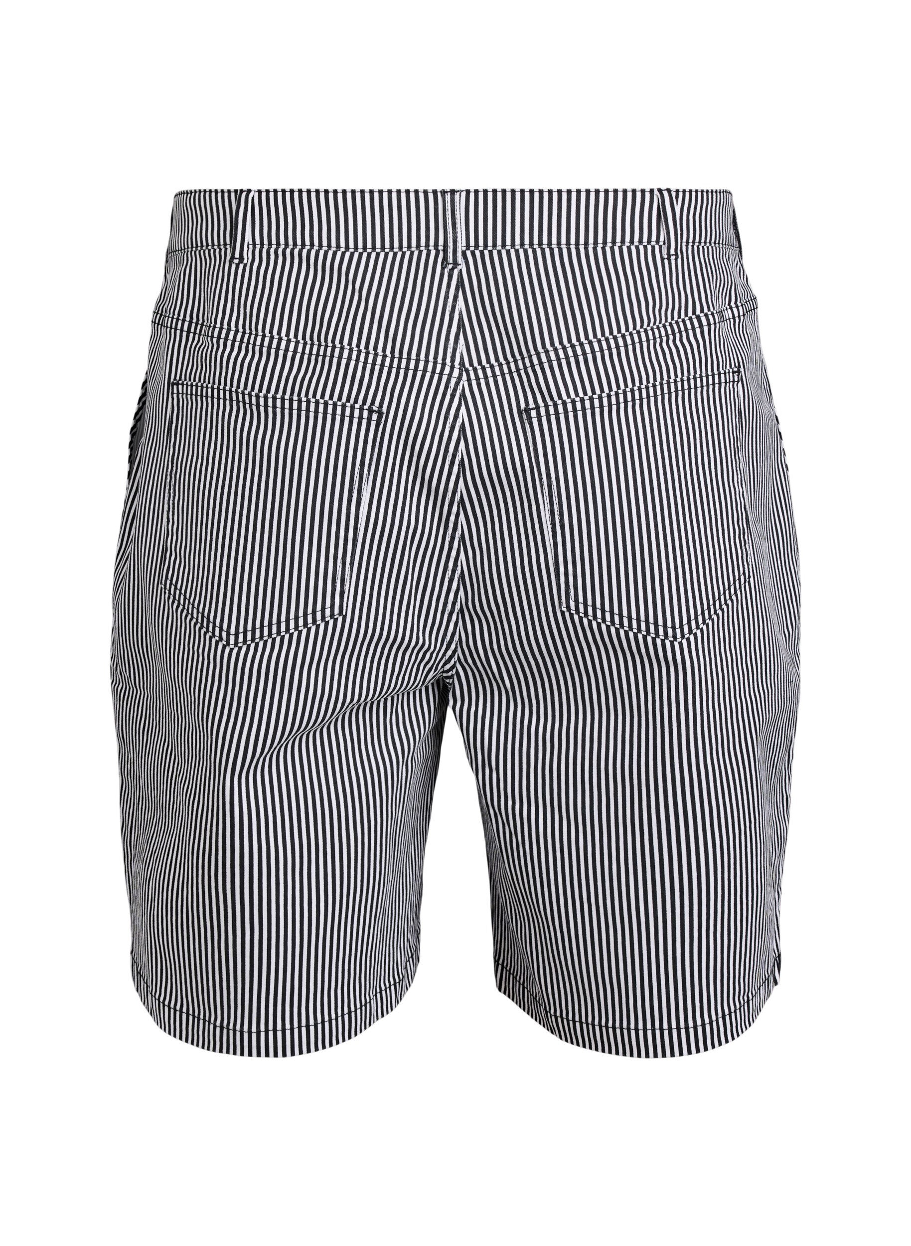 Zizzi Gestreepte bermudashorts met hoge taille, Zwart, Packshot image number 1