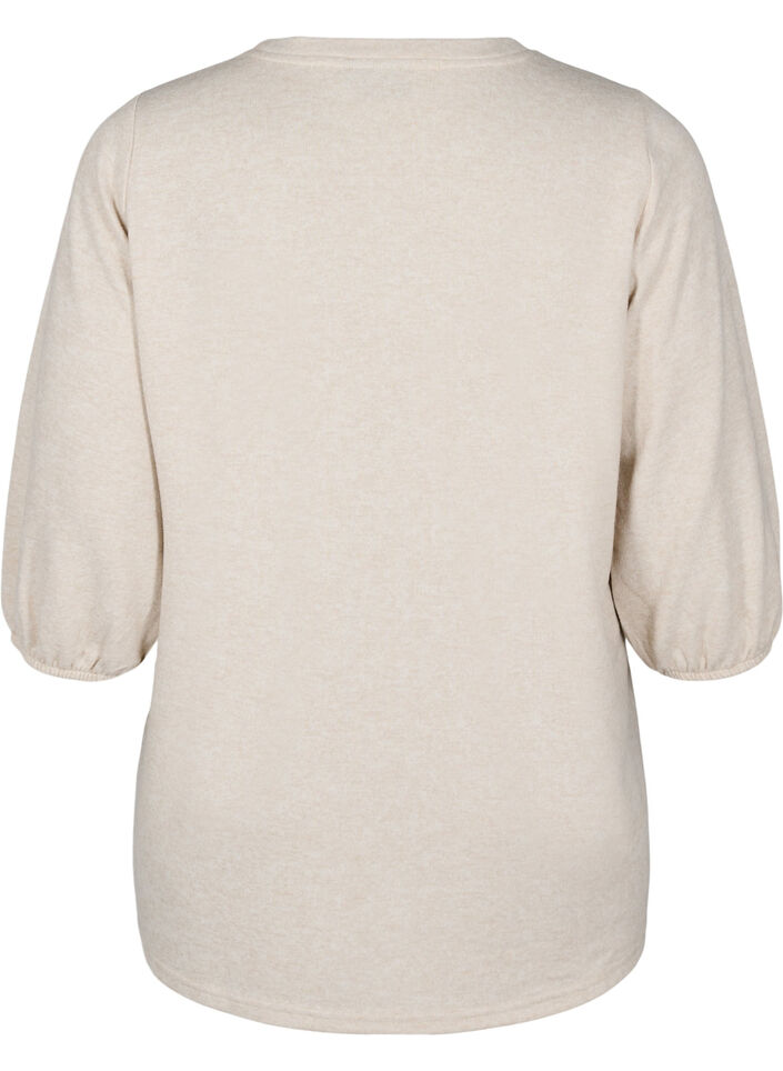 Blouse met bloemenborduursel en 3/4 mouwen, Oatmeal Melange, Packshot image number 1