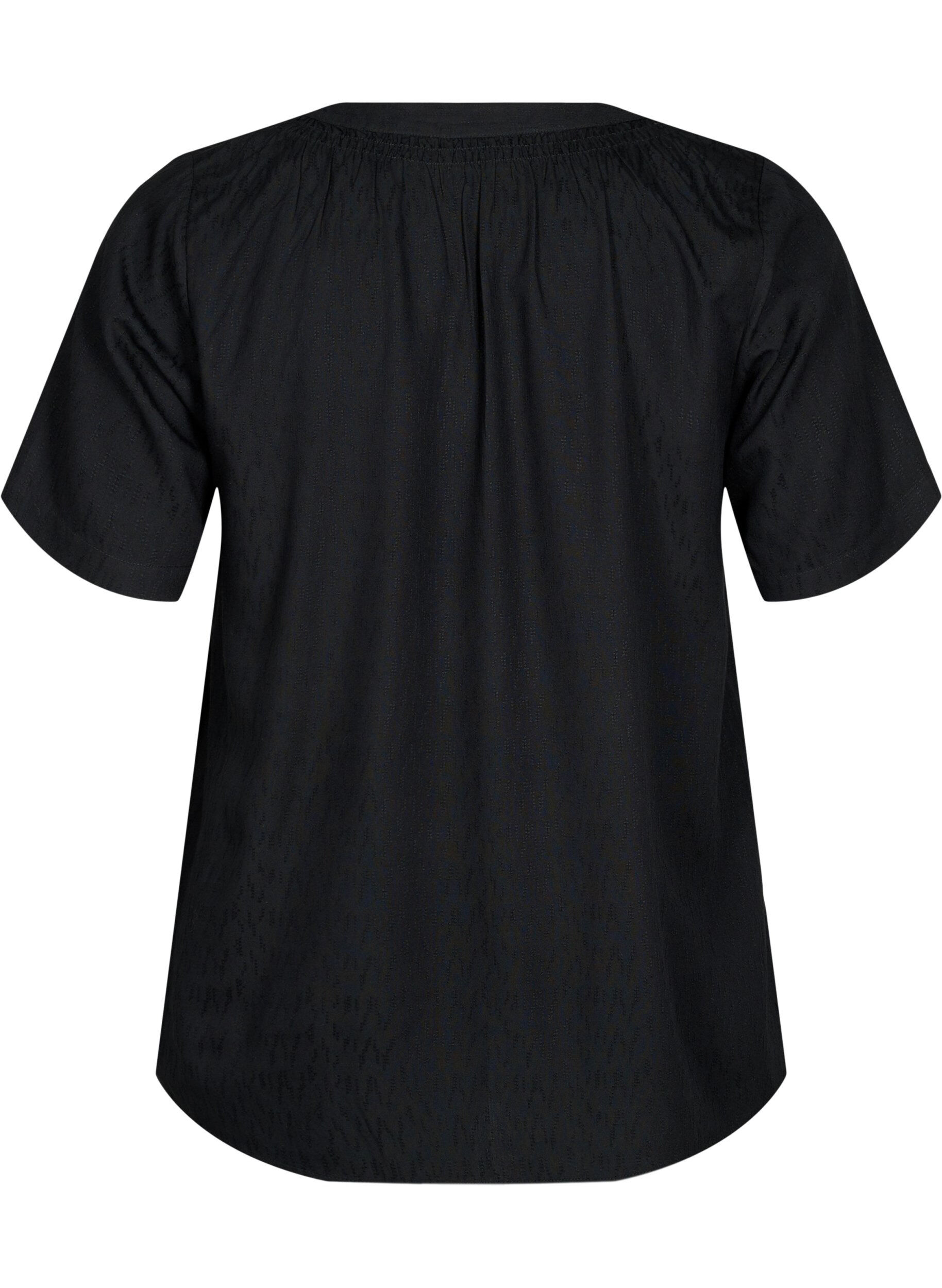 Zizzi Viscose blouse met korte mouwen en v-hals, Black, Packshot image number 1