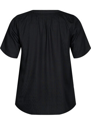 Viscose blouse met korte mouwen en v-hals, Black, Packshot image number 1
