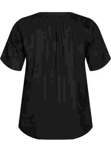Viscose blouse met korte mouwen en v-hals, Black, Packshot image number 1