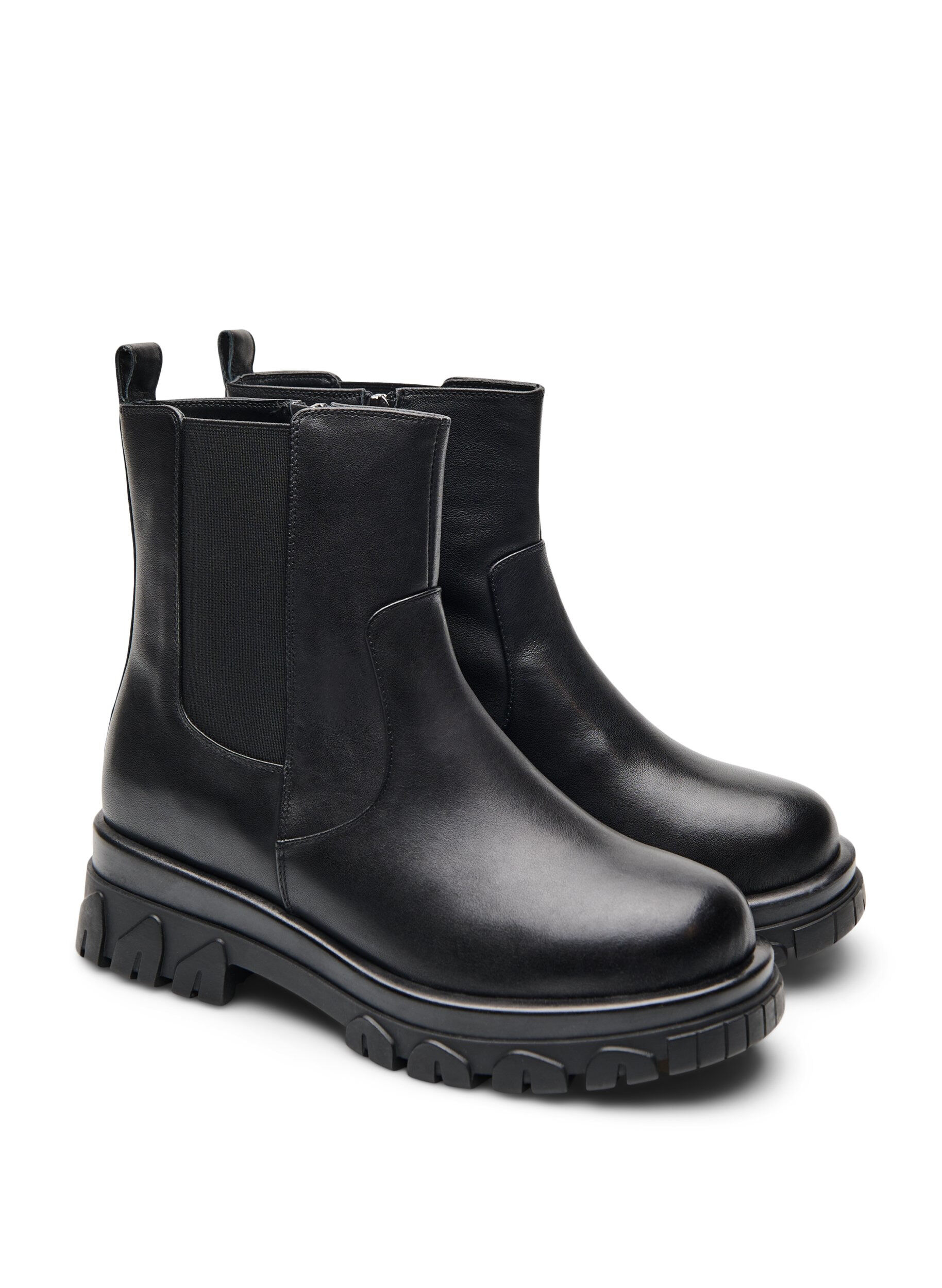 Zizzi Wide fit - Chunky leren Chelsea boots met ritssluiting, Zwart, Packshot image number 1