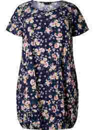 Katoenen jurk met korte mouwen en print, Blue Rose Flower