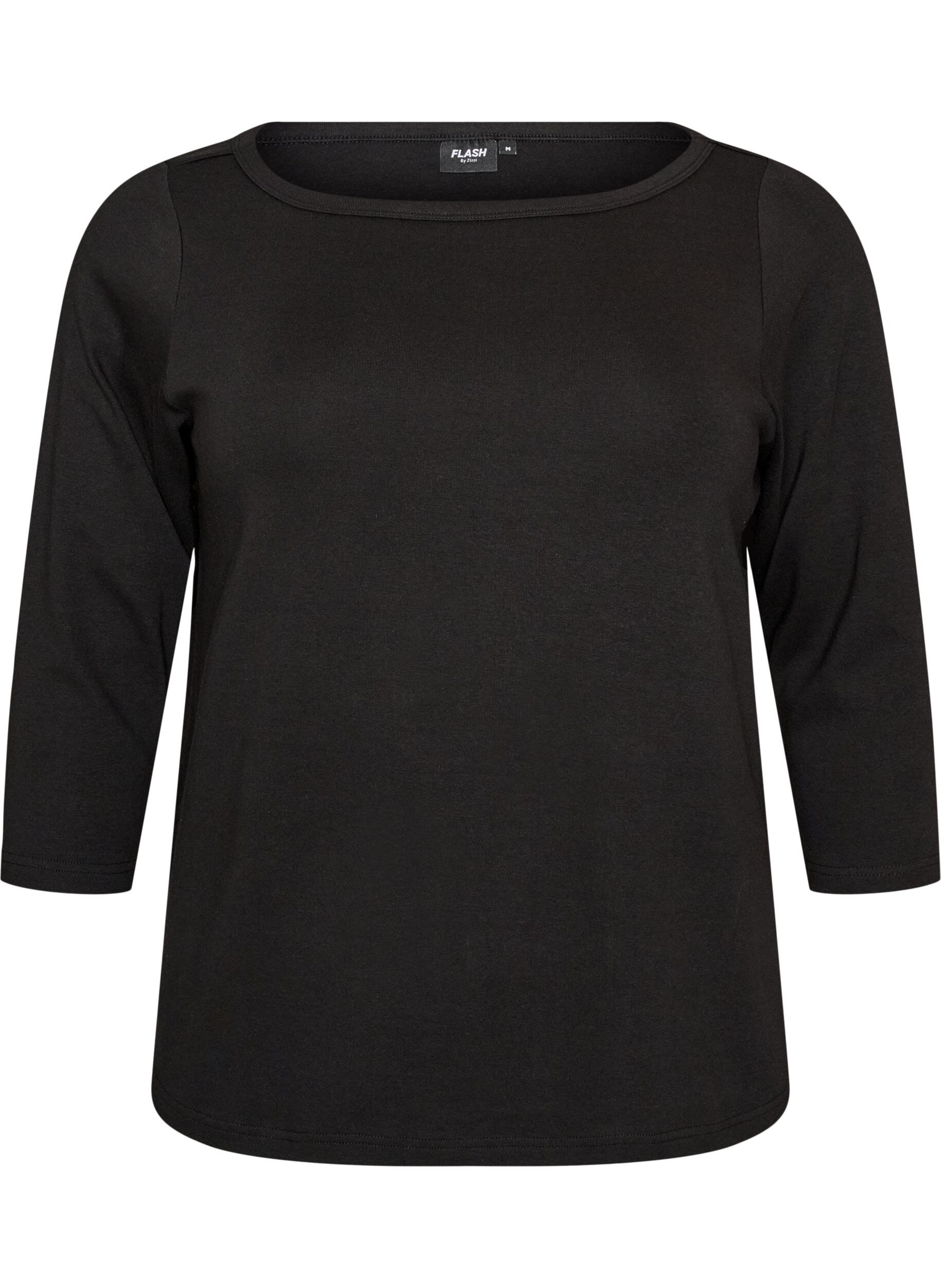 ZizziBasic T-shirt met boothals en 3/4-mouwen, Zwart, Packshot image number 0