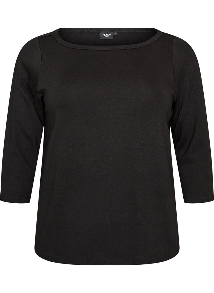 Basic T-shirt met boothals en 3/4-mouwen, Zwart, Packshot image number 0