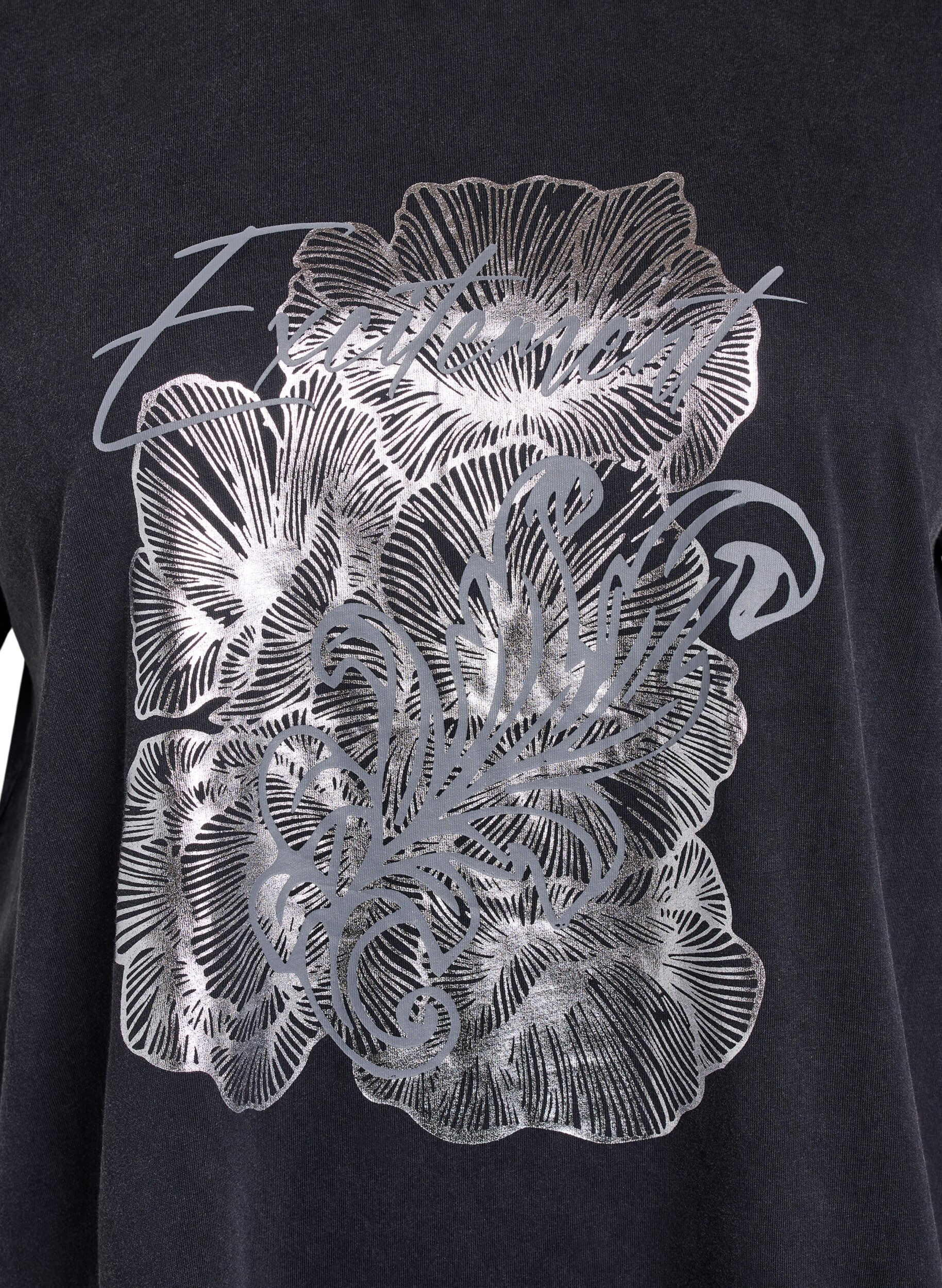 Zizzi T-shirt in biologisch katoen met een coole print, Grijs, Packshot image number 2