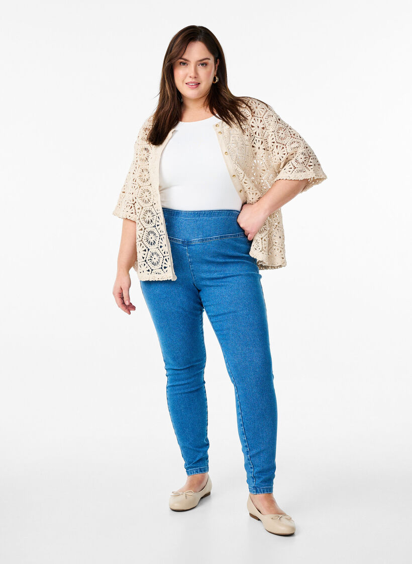 Rekbare jeggings met een hoge taille, Blauw, Model image number 0