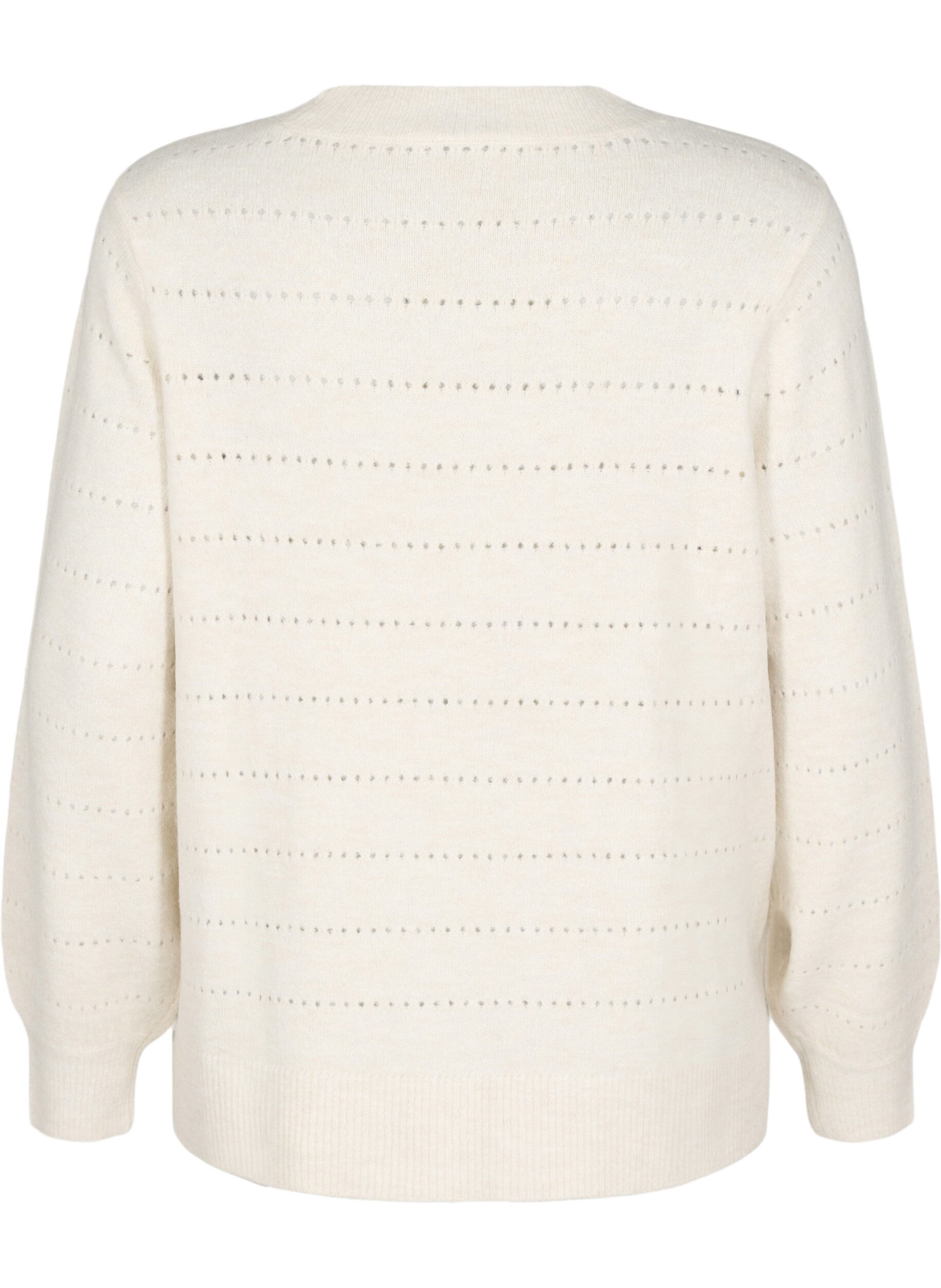 Zizzi Gebreide blouse met ronde hals en kantpatroon, Birch Mel., Packshot image number 1