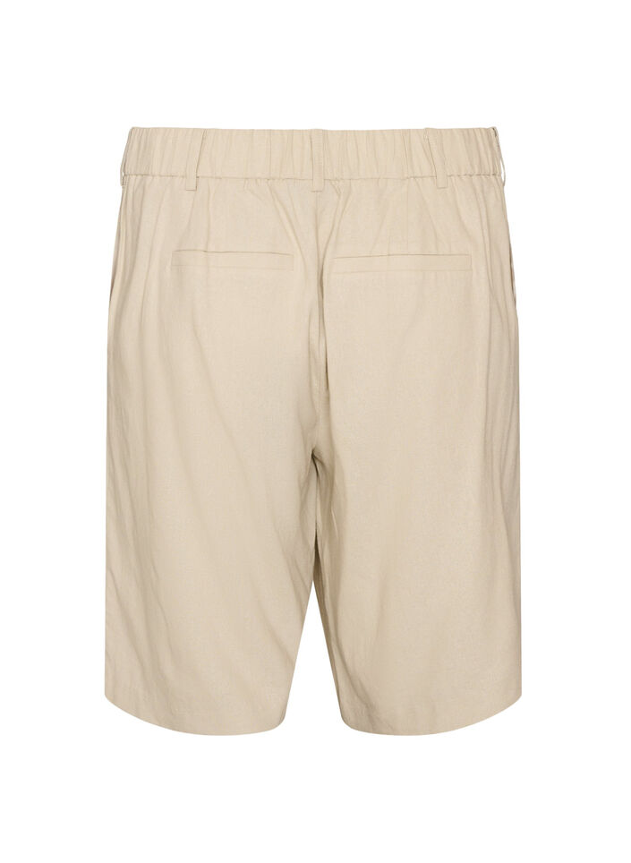 Bermuda shorts met hoge taille in linnen en viscose, Beige, Packshot image number 1