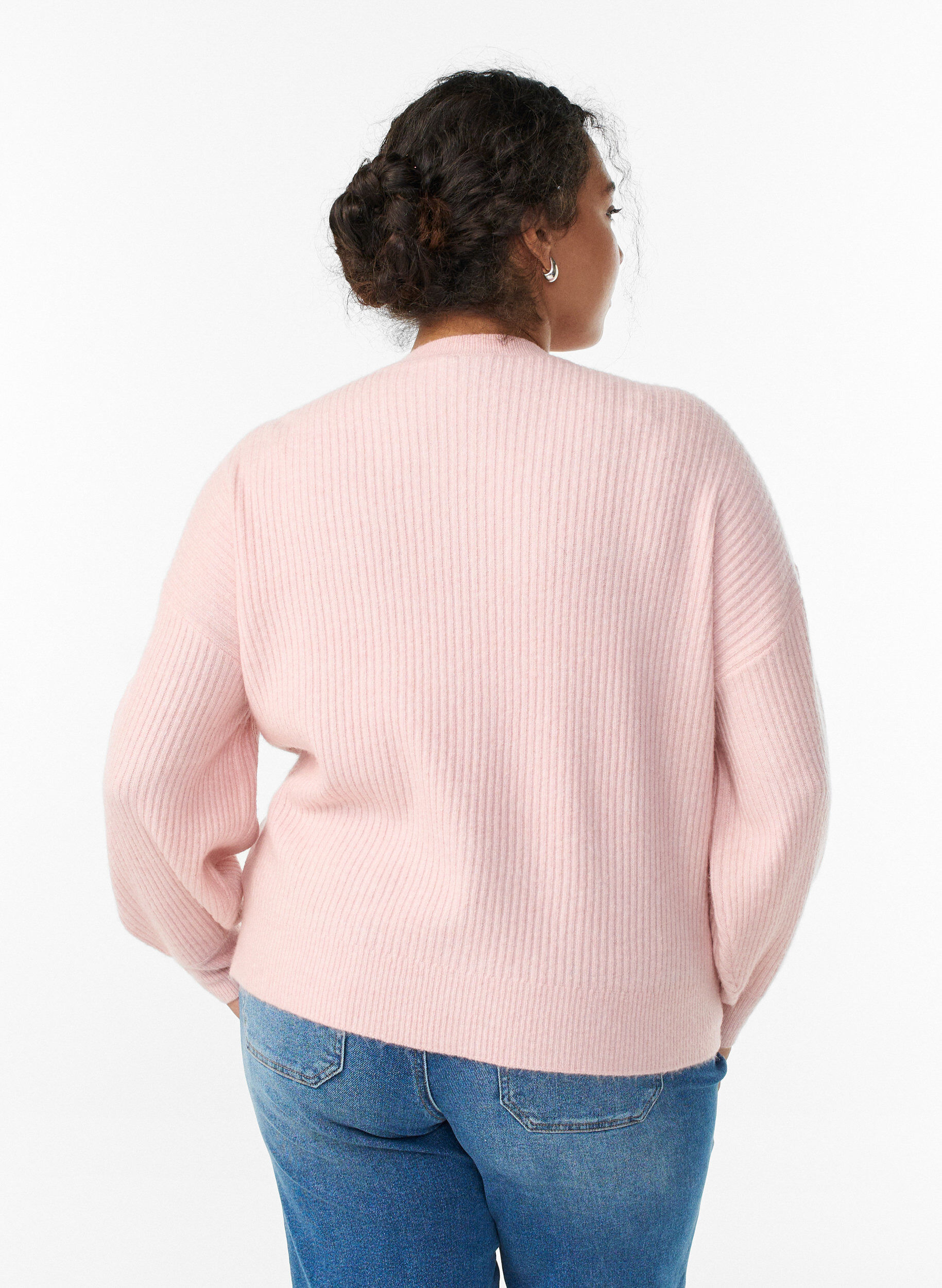 ZizziVest van ribtricot met knopen, Roze, Model image number 2