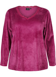 Velour blouse met V-hals, Boysenberry