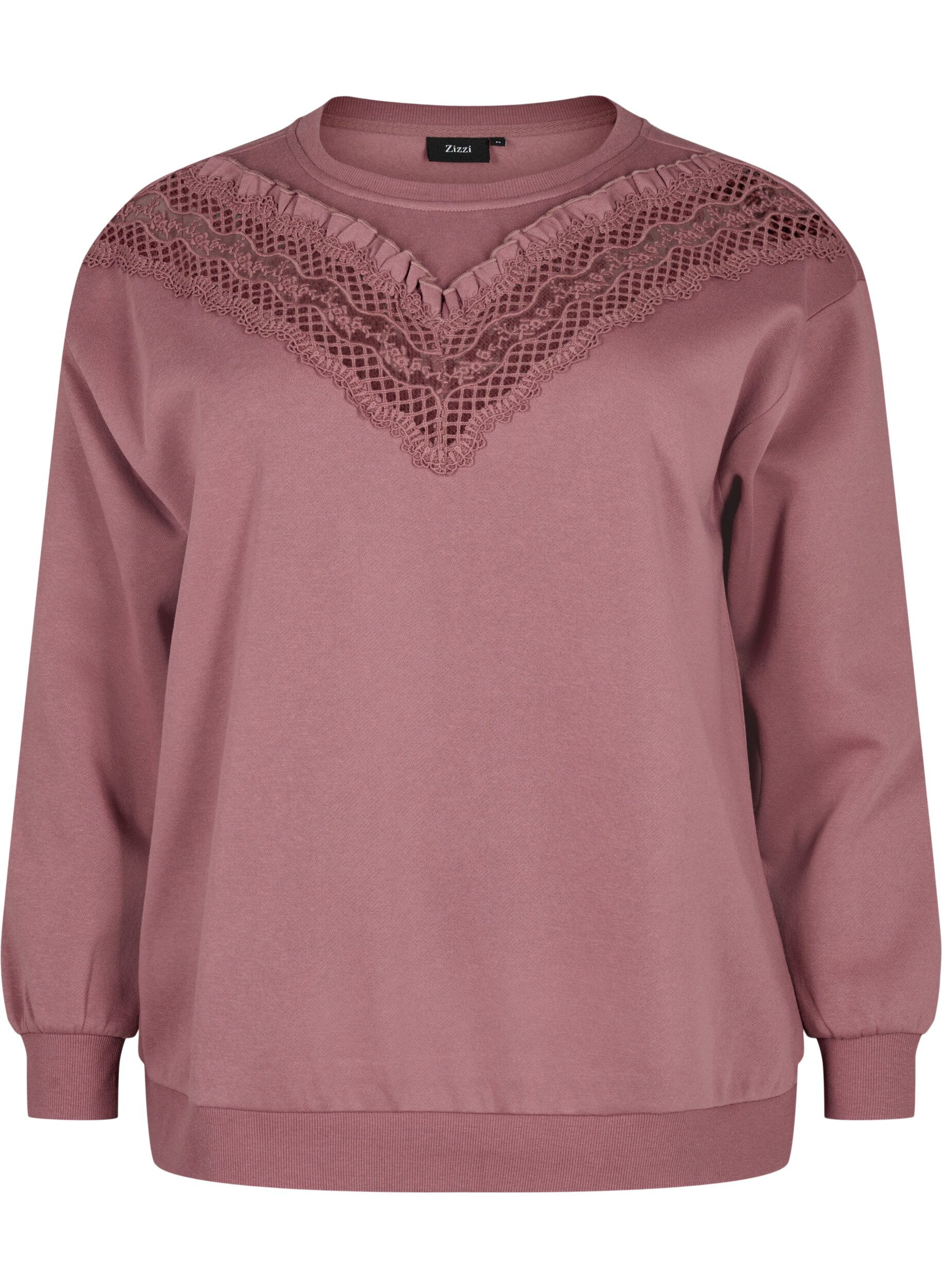 Zizzi Sweatshirt met ruches en gehaakt detail, Rose Brown, Packshot image number 0