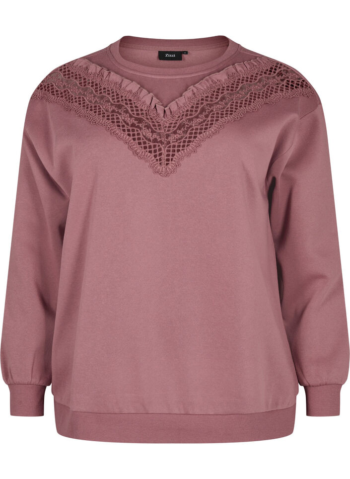 Sweatshirt met ruches en gehaakt detail, Rose Brown, Packshot image number 0