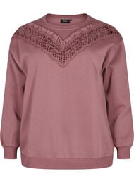 Sweatshirt met ruches en gehaakt detail, Rose Brown