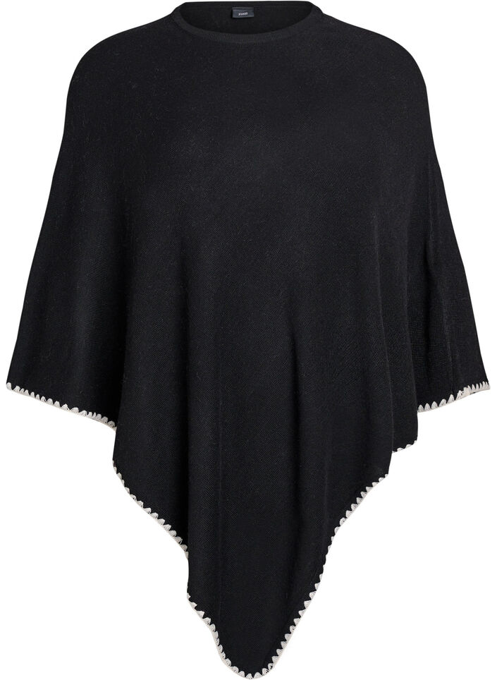 Fijngebreide poncho, Zwart, Packshot image number 0