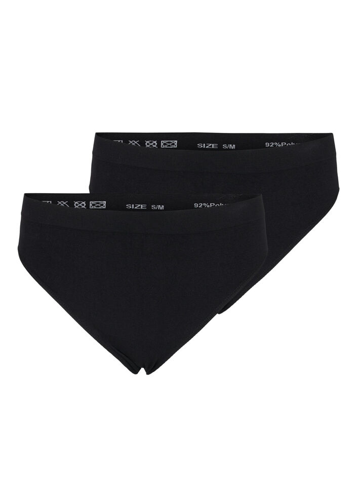 2-pack broekjes met normale taille, Black, Packshot image number 0