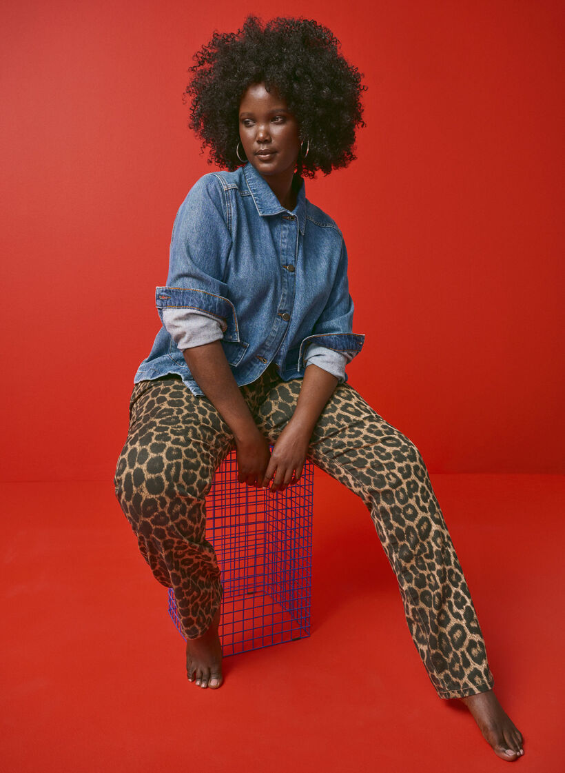 Emily jeans met luipaardprint, Bruin, Image image number 0