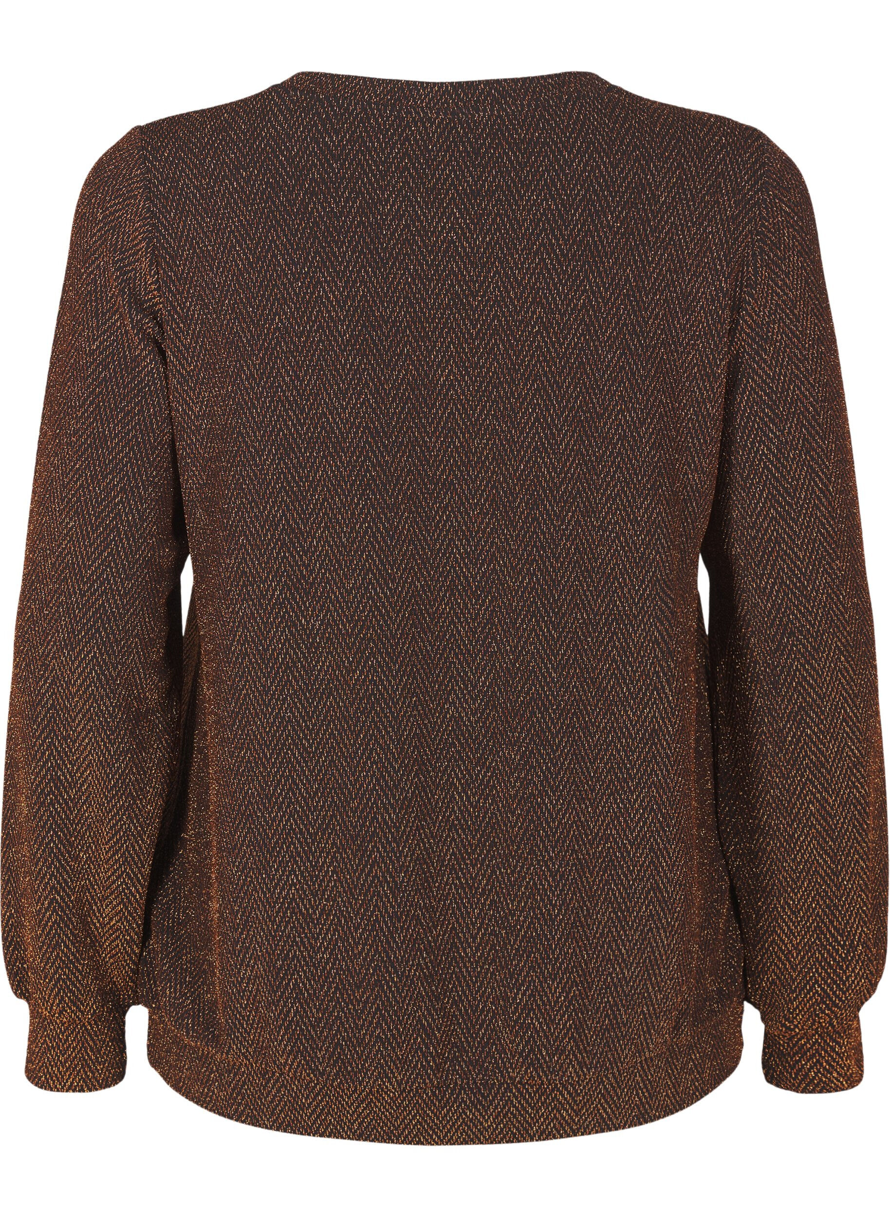 Zizzi Blouse met glinsterend patroon, Copper ZigzagShimmer, Packshot image number 1