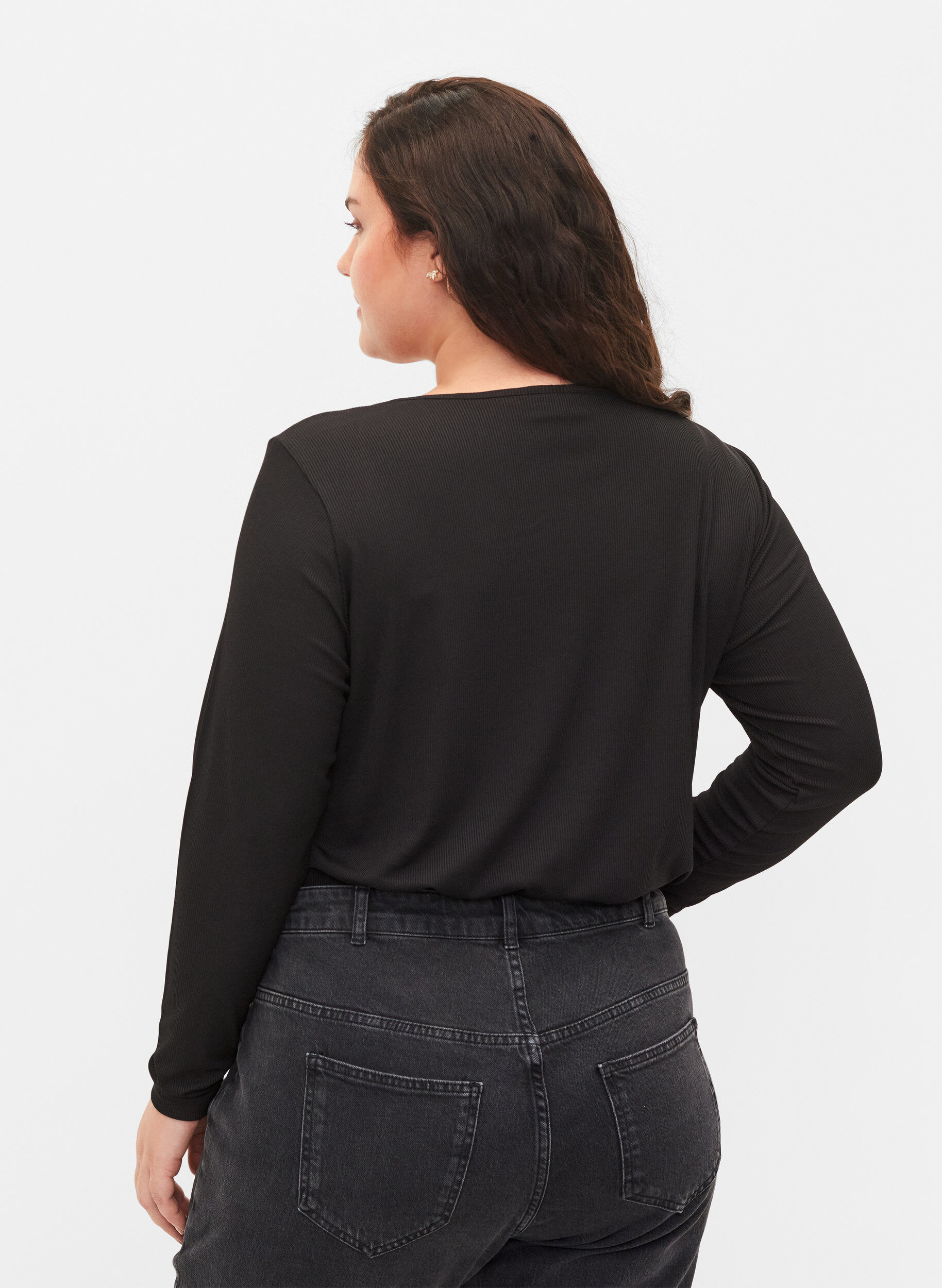Zizzi Blouse met uitgesneden detail en lange mouwen, Black, Model image number 1