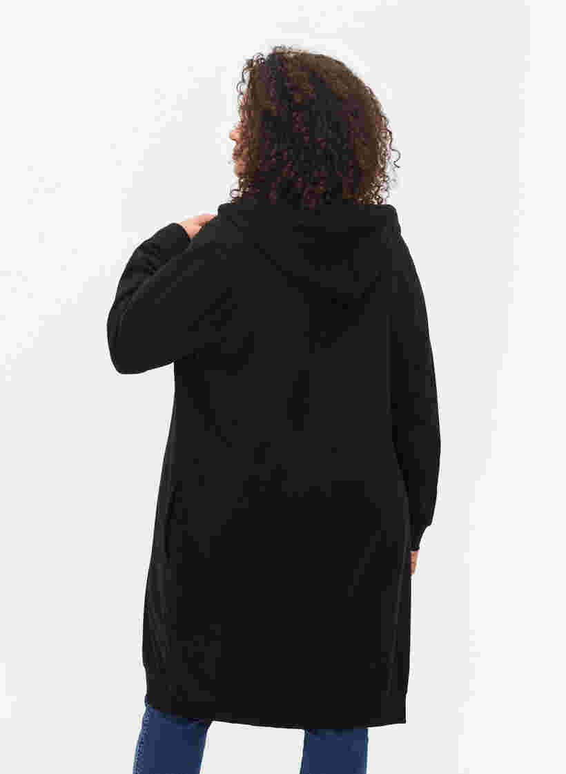 Lang katoenen sweat vest met capuchon, Black, Model image number 1