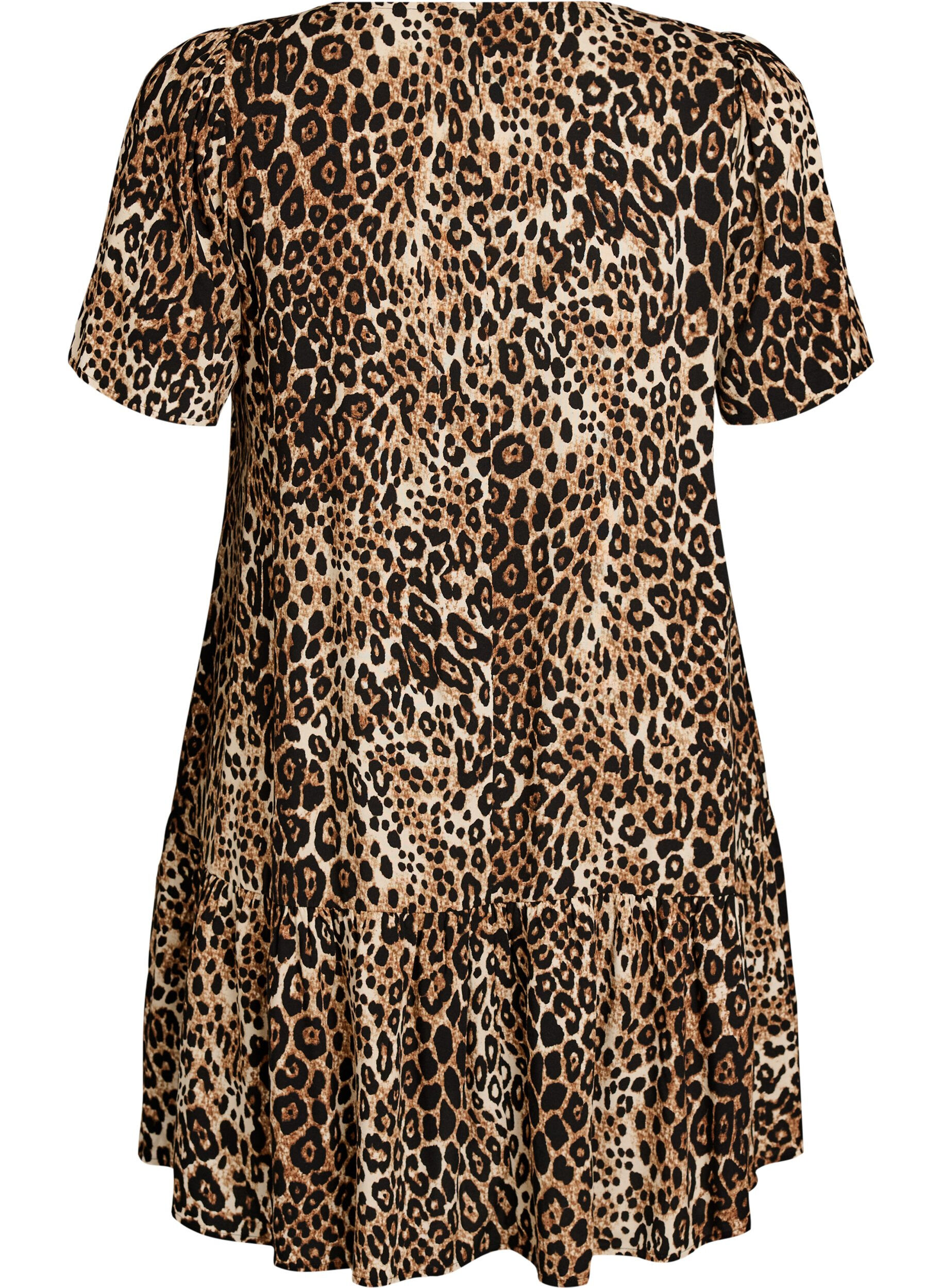 ZizziViscose jurk met snijlijn, Bruin, Packshot image number 1