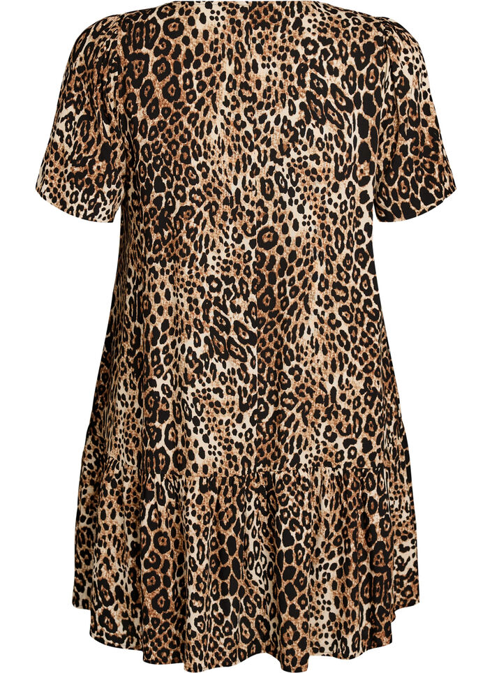 Viscose jurk met snijlijn, Bruin, Packshot image number 1