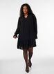 Viscose jurk met ruches en doorschijnende mouwen, Zwart, Model image number 1