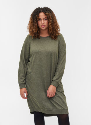 Gemêleerde sweaterjurk met zakken, Ivy Green, Model image number 0