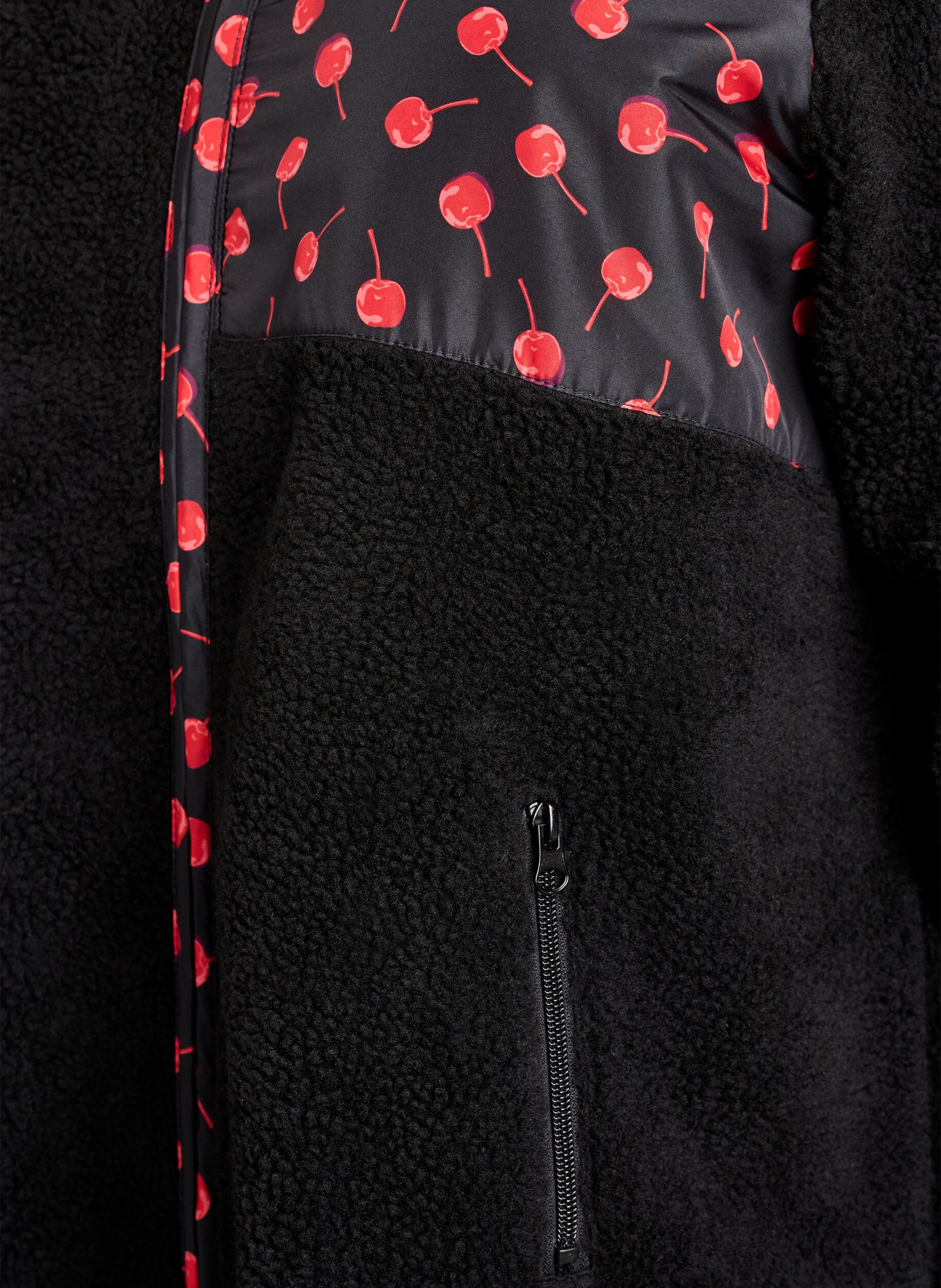 Zizzi Teddy-fleece jack met kersendetails, Zwart, Packshot image number 3