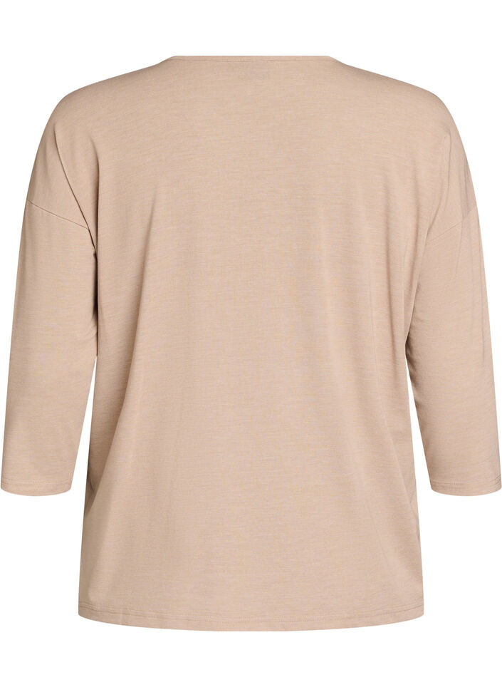Jersey blouse met 3/4 mouwen, Beige, Packshot image number 1