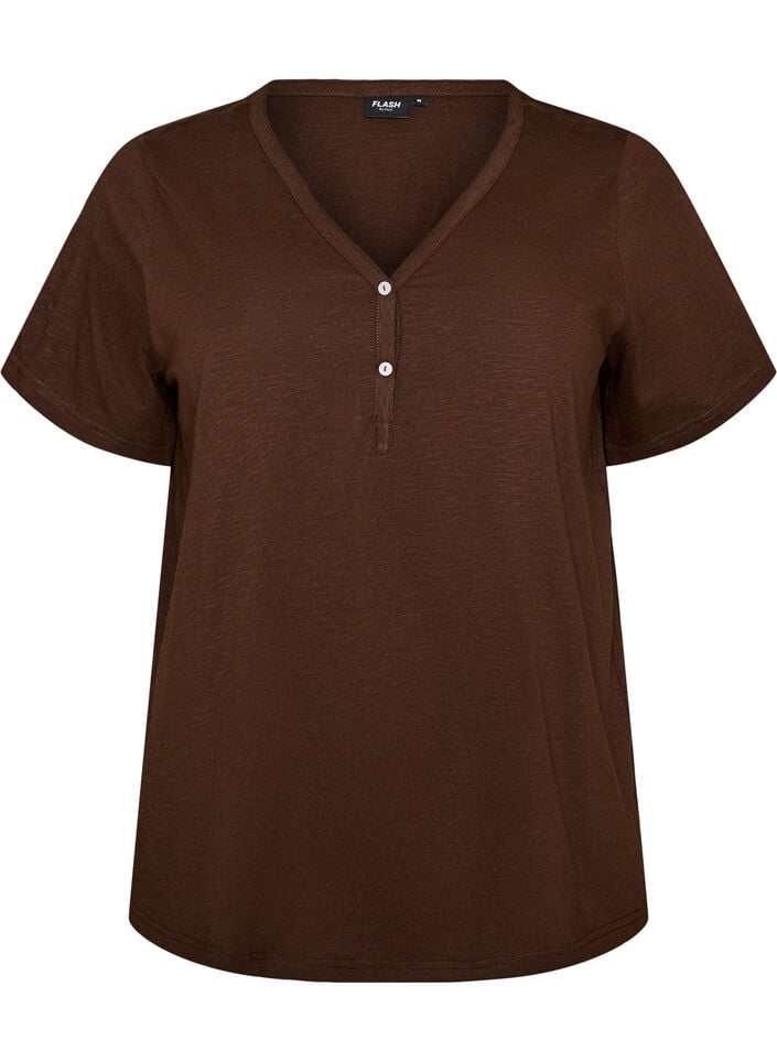 T-shirt met knoopdetail, Bruin, Packshot image number 0