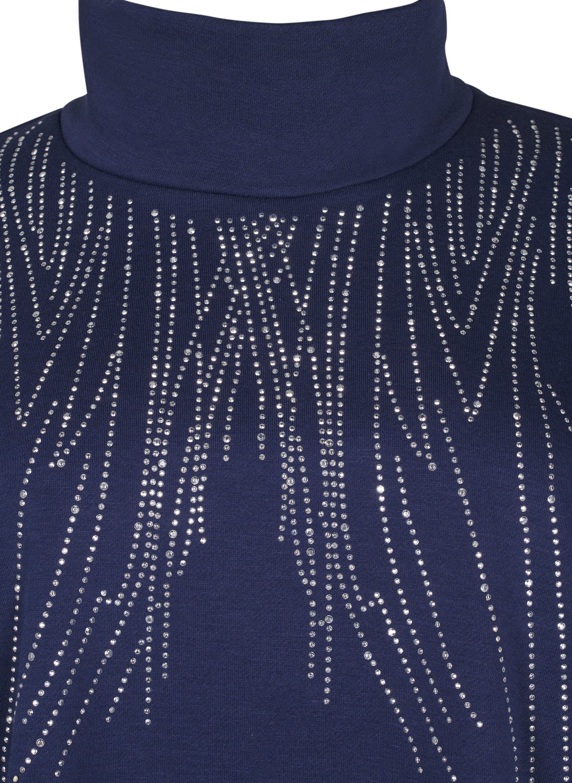 Zizzi Sweatshirt met een hoge hals en strass-steentjes, Naval Academy, Packshot image number 2