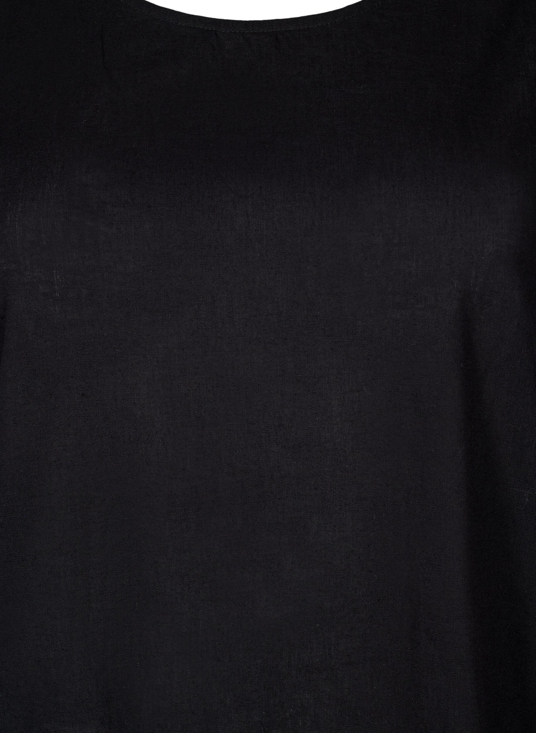 Zizzi Mouwloze jurk van katoenmix met linnen, Black, Packshot image number 2