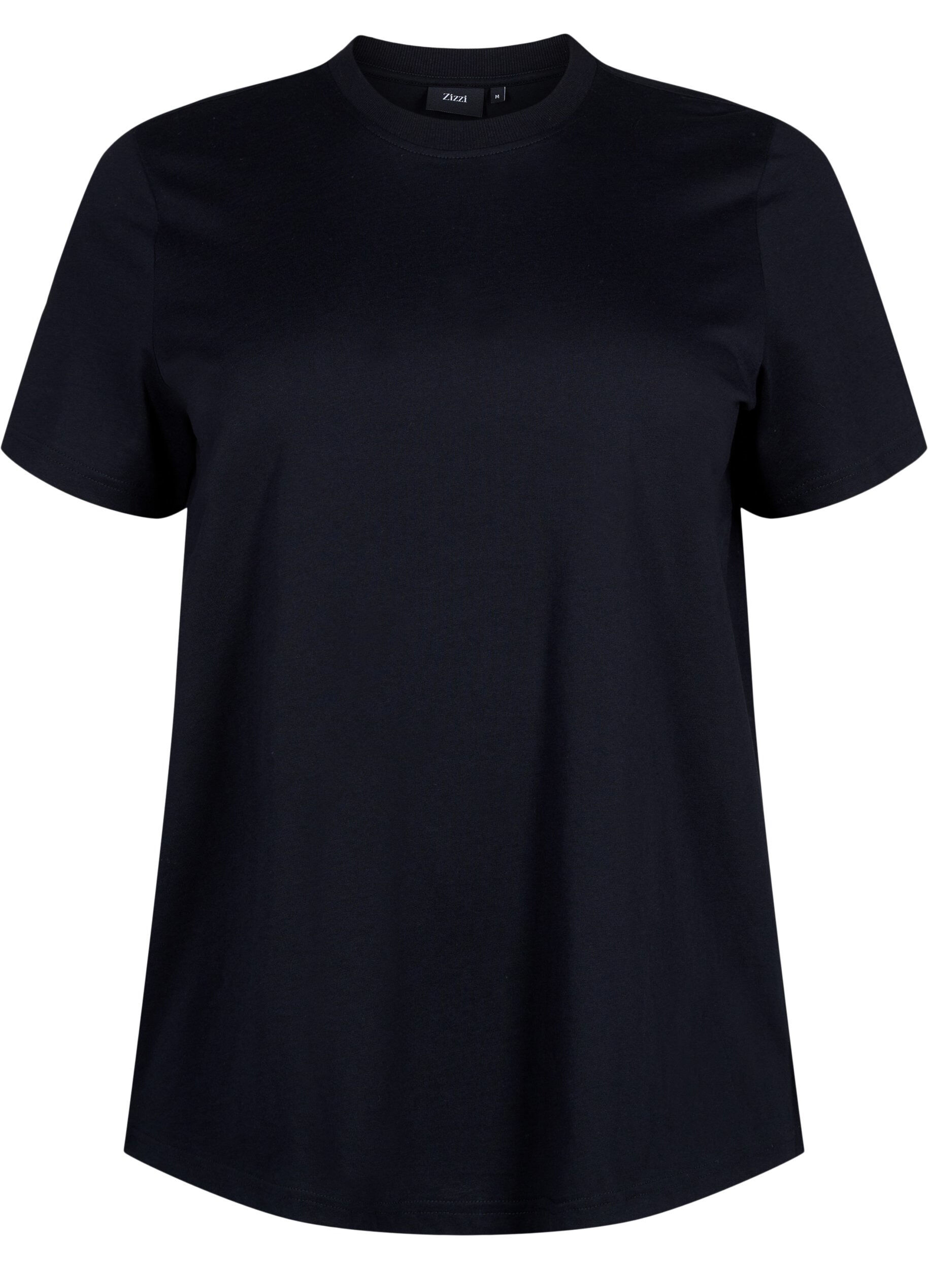 ZizziBasic katoenen T-shirt met ronde hals, Zwart, Packshot image number 0