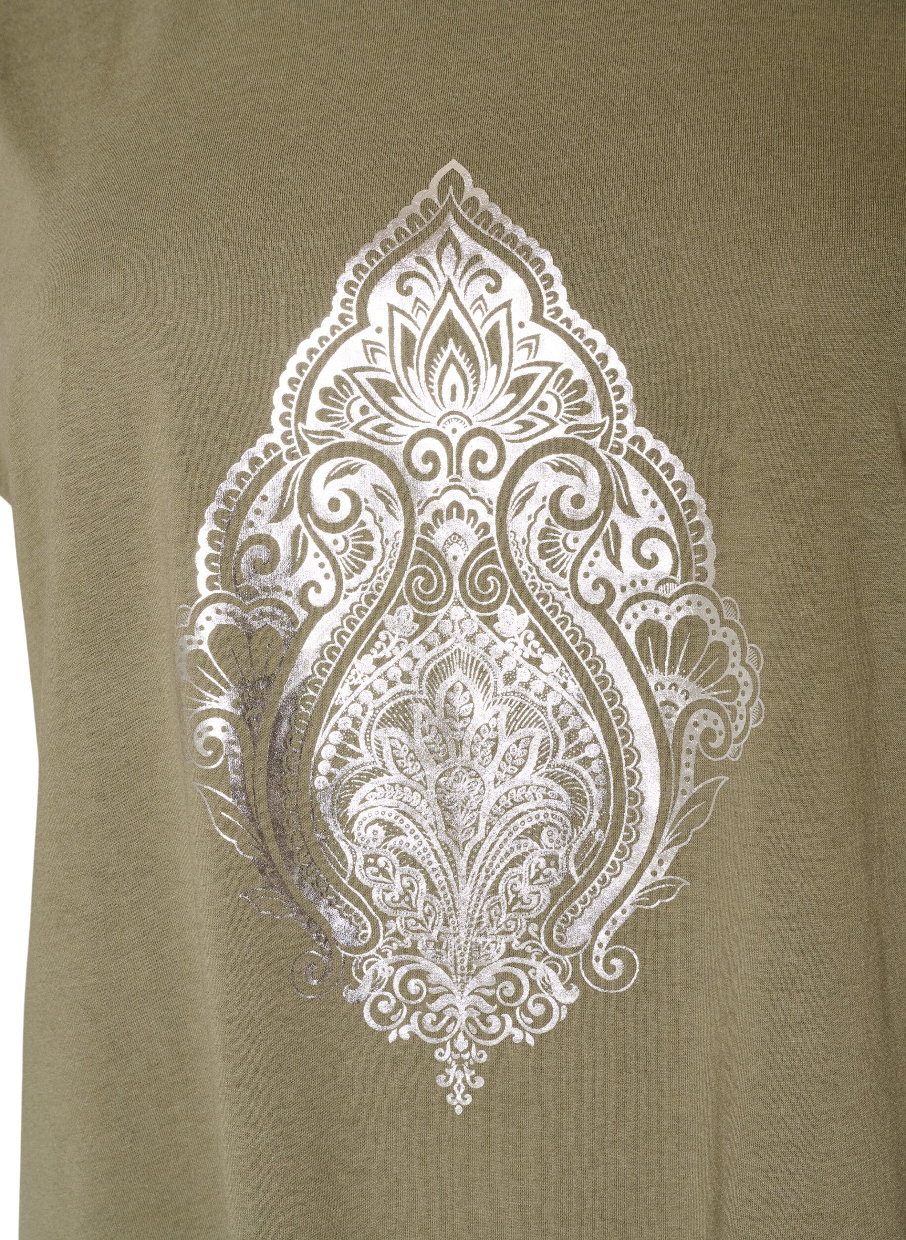 ZizziT-shirt met decoratieve print aan de voorkant, Groen, Packshot image number 2