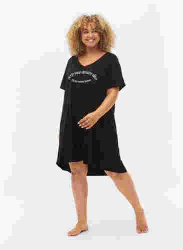 Katoenen nachthemd met print, Black w. Keep, Model image number 2