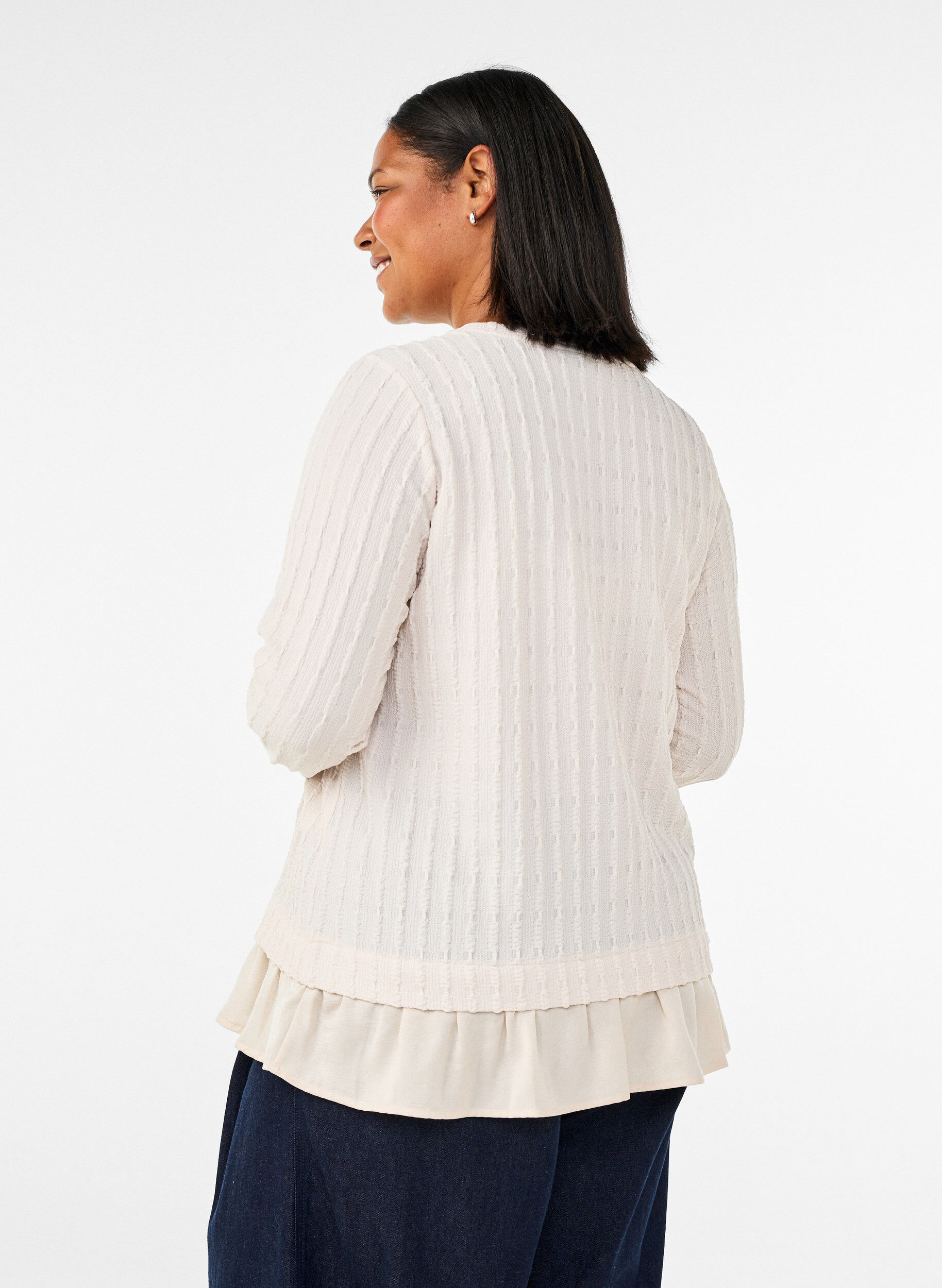 ZizziBlouse met structuur en volantzoom, Vanille, Model image number 2