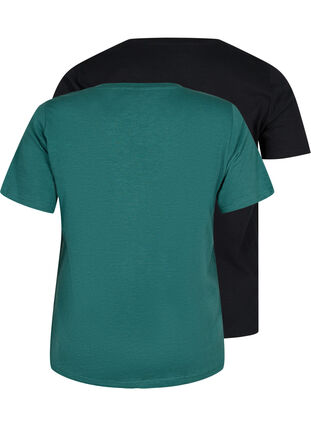 Set van 2 basic t-shirts in katoen, Mallard Green/Black, Packshot image number 1