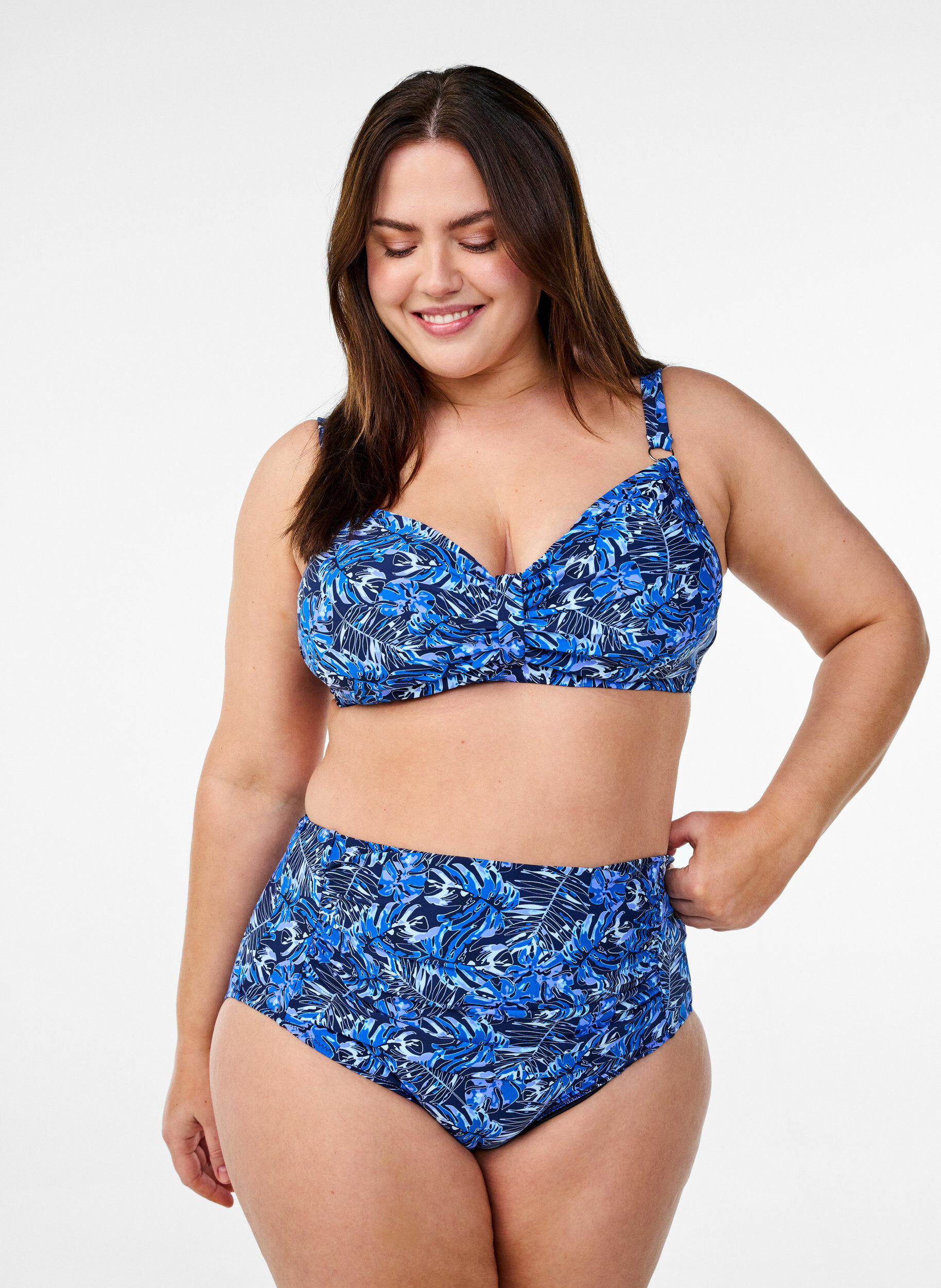 Hoge taille bikinibroekjes met patroon, Blauw, Model