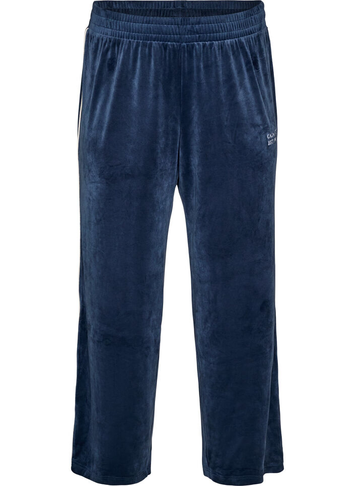 Veloursbroek met contrasterende biezen, Blauw, Packshot image number 0