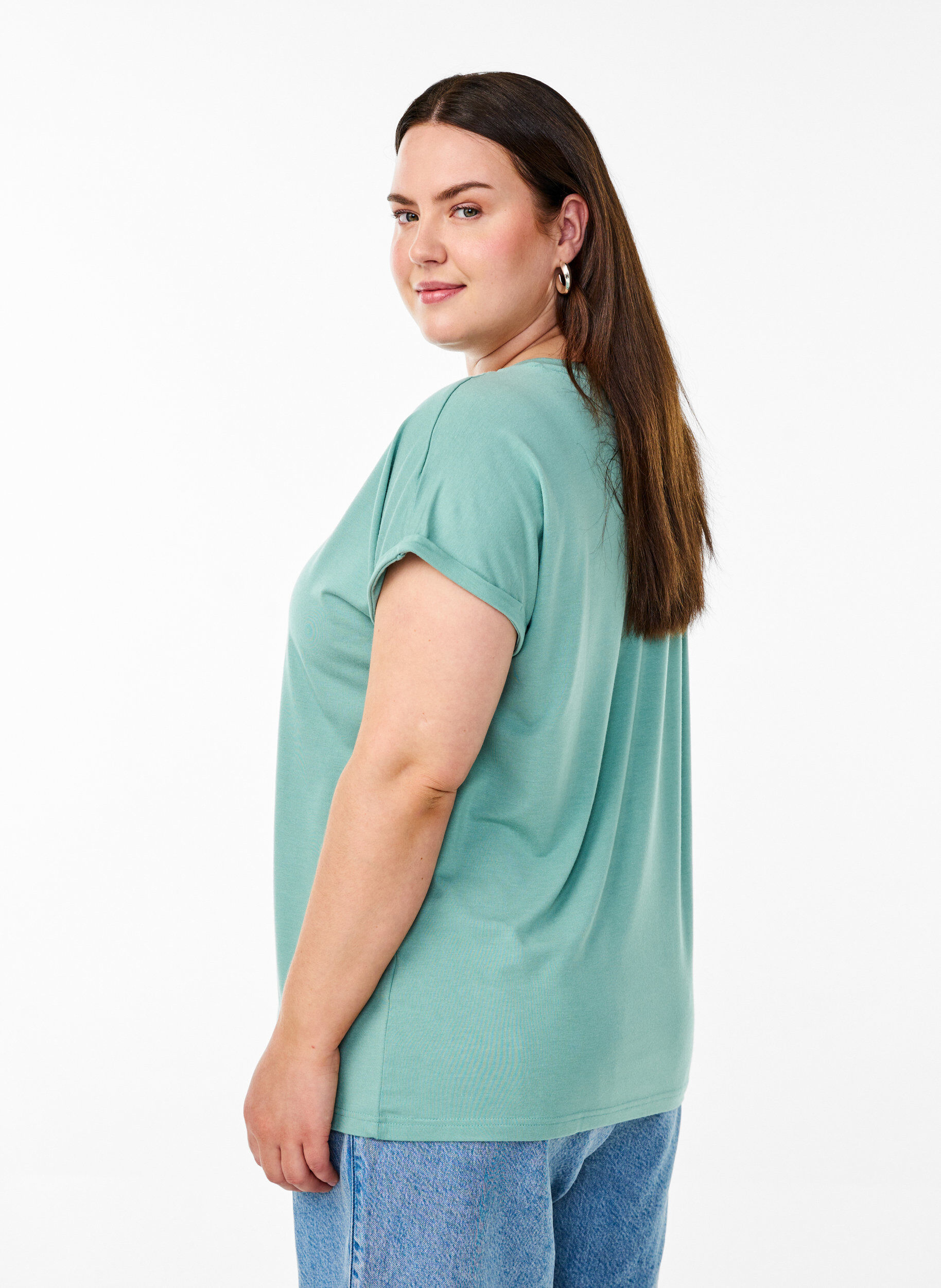 Zizzi Los T-shirt met ronde hals, Blauw, Model image number 2