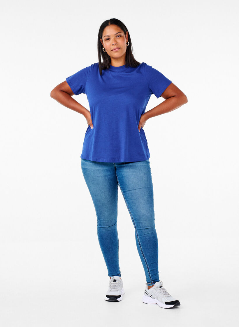 Basic katoenen T-shirt met ronde hals, Blauw, Model image number 1