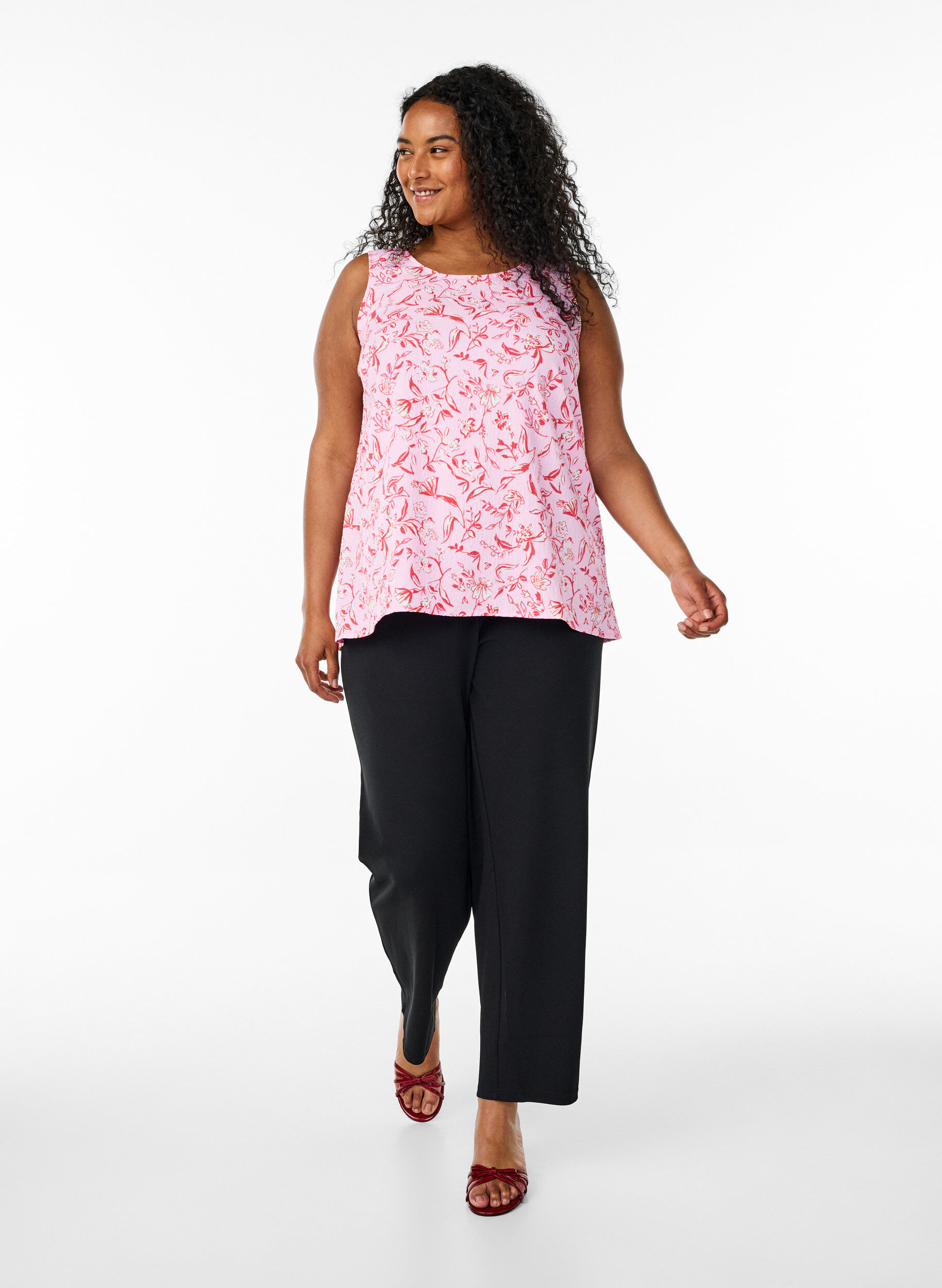 ZizziMouwloze top met textuur, Rood, Model image number 1